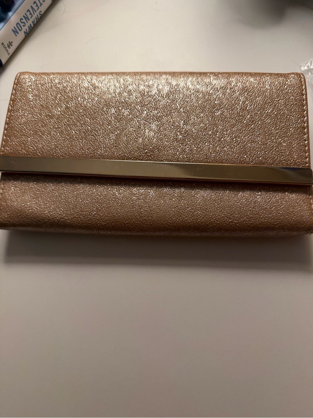 A new day Metallic Rose Gold Women's Clutch with Gold Accent